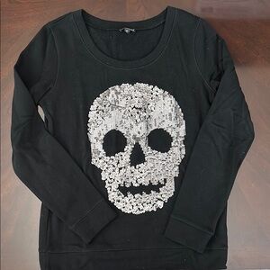 Black Sequin Skull Sweater